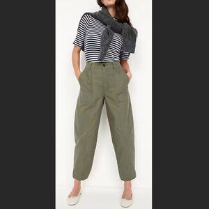 High-waisted canvas barrel pants